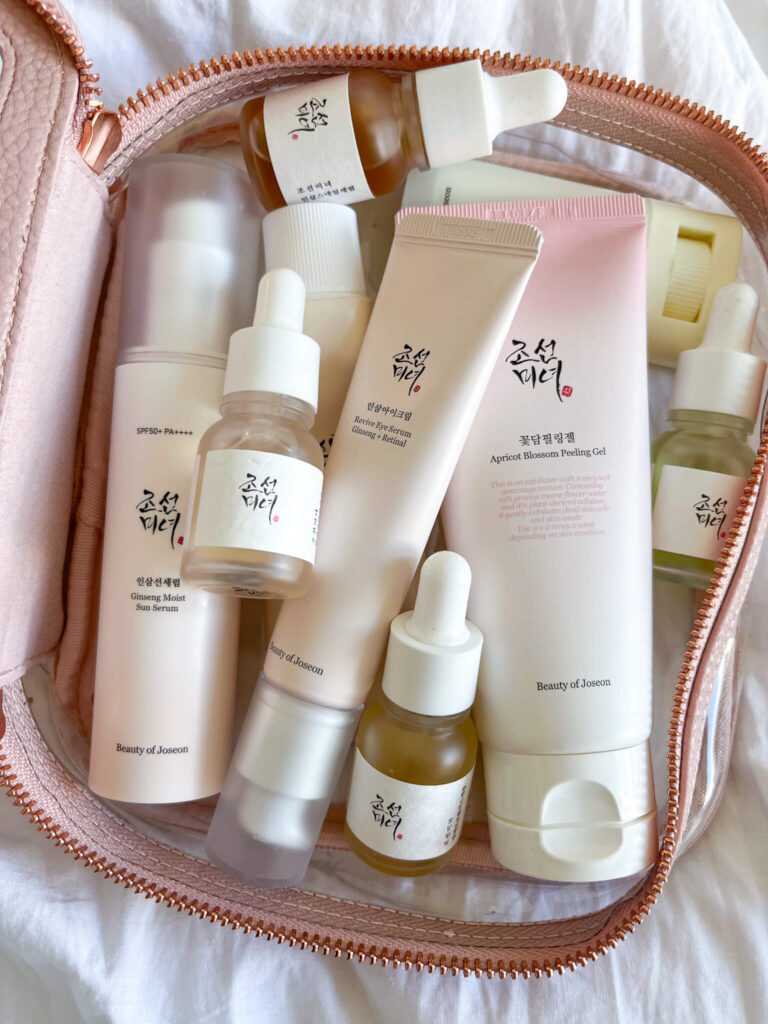 Beauty of Joseon skincare products in a makeup bag