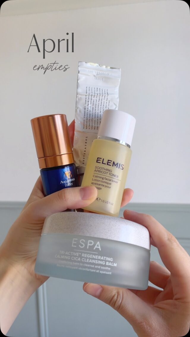 #ad | Some products gifted (*)

How is it May already?! Time for some April empties!♻️

🫶 = Would repurchase
🤷‍♀️ = Might repurchase
👋 = Wouldn’t repurchase

@espaskincare Tri-Active Calming Cica Cleansing Balm* 🫶 - I don’t normally love skincare packed with essential oils but I feel like it just works in cleansing balms! This one smells amazing and breaks down makeup super quickly. Very sad that I’m all out!

@dr.altheaglobal 345NA Intensive Repair Cream*🫶 - This cream definitely grew on me. It’s lightweight but still very moisturising, and it does wonders for an irritated skin barrier. I believe they’ve reformulated this so the new version isn’t fragranced (if that’s a dealbreaker).

@elemis_uki Soothing Apricot Toner 👋 - On the whole, this is a nice toner. It’s soothing, lightly scented and pretty gentle. However, it’s not as hydrating as I’d like and I definitely have toners that are more effective. I would use it again but probably wouldn’t go out of my way to buy it. I also do have the full-size version of this that I’m still working through 😆

@augustinusbader The Cream 👋 - Like the Elemis toner, this cream is pleasant to use but it doesn’t wow me. It sits well under makeup and feels nice on the skin. I do like it, but I just can’t justify buying it given how expensive it is!

Have you tried any of these? ✨